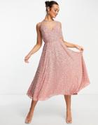 Asos Edition Embellished Cami Midi Dress In Dusky Rose-pink