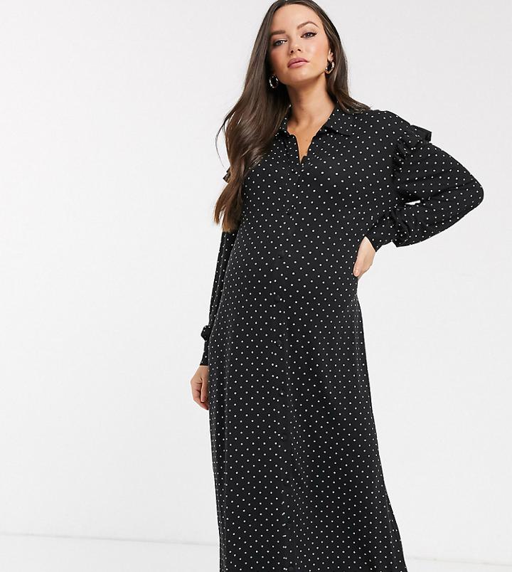 Asos Design Maternity Mono Spot Shirt Maxi Dress-multi