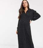 Asos Design Maternity Mono Spot Shirt Maxi Dress-multi