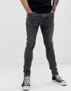 Asos Design Super Skinny Jeans In Washed Black-gray