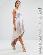 Chi Chi London Petite Premium Embroidered Metallic Detail High Low Skater Dress - Gray