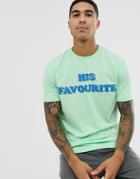 Asos Design His And His Lounge Shorts And Tshirt Pyjama Set With 'favorite' Slogan In Mint Green