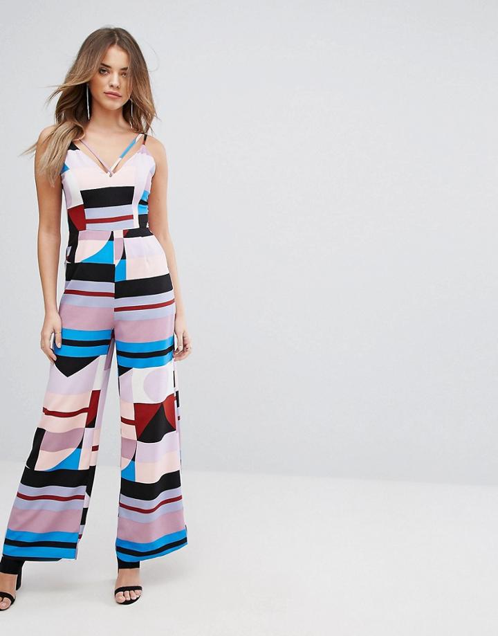 Lavish Alice Multi Abstract Print Wide Leg Jumpsuit - Multi