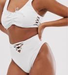 Wolf & Whistle Exclusive Lattice Back Bikini Bottom In White Rib - White