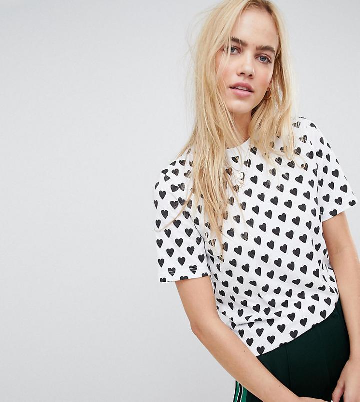Daisy Street Relaxed T-shirt In Heart Polka Dot - Red