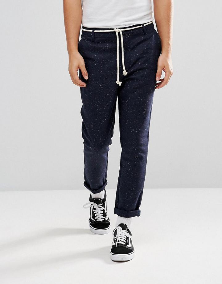 Asos Tapered Pants In Navy Nepp Fabric - Navy