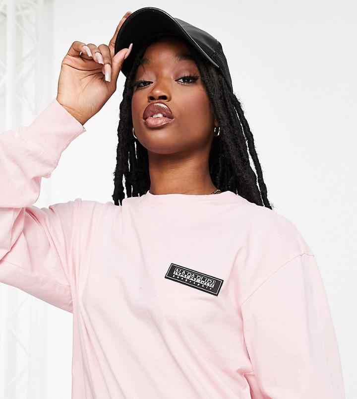 Napapijri Patch Long Sleeve T-shirt In Baby Pink - Exclusive To Asos