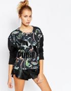 Puma X Swash Crew Neck Sweatshirt With All Over Print & Logo - Black
