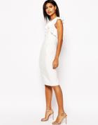 Asos Pencil Dress With Ruffle Detail - Ivory