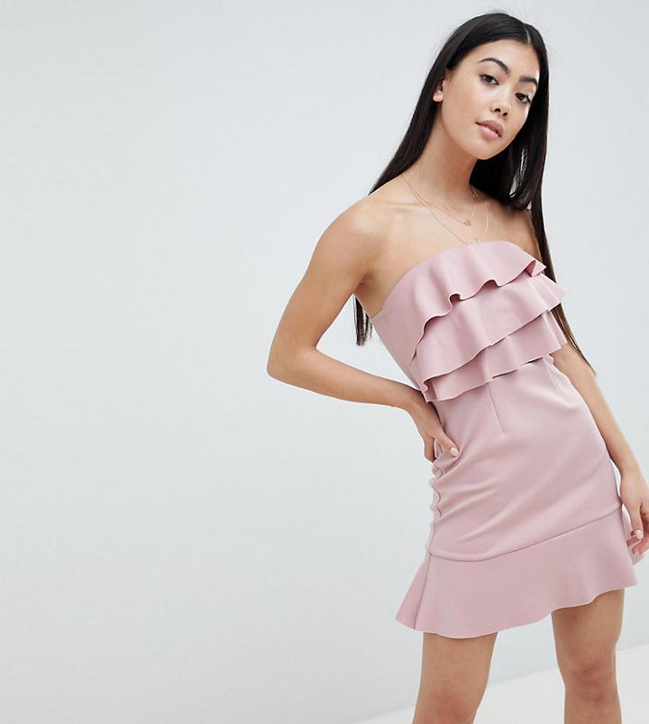 Asos Design Petite Ruffle Shift Dress With Pephem - Beige