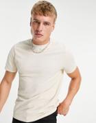 Asos Design Pique T-shirt With Crew Neck In Beige-neutral