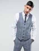 Harry Brown Slim Fit Tweed Checked Suit Vest - Blue