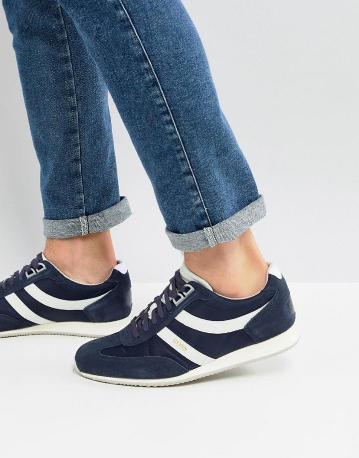 Boss Suede Nylon Mix Sneakers In Navy - Navy