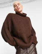 Asos Design Oversized Chunky Knit Roll Neck Sweater In Brown