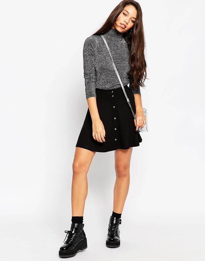Asos Mini Skater Skirt With Poppers - Black
