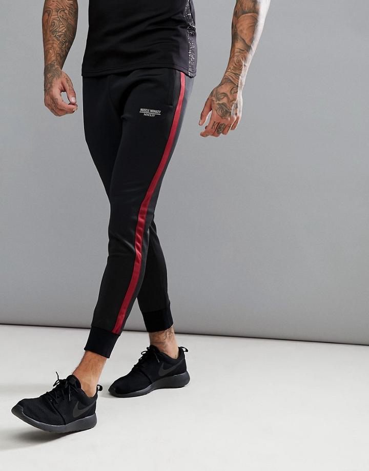 Muscle Monkey Skinny Track Joggers In Black With Red Stripe - Black