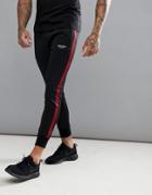 Muscle Monkey Skinny Track Joggers In Black With Red Stripe - Black