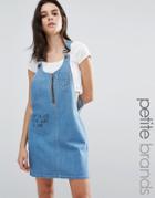 Noisy May Petite Denim 'sorry' Slogan Overall Dress - Blue