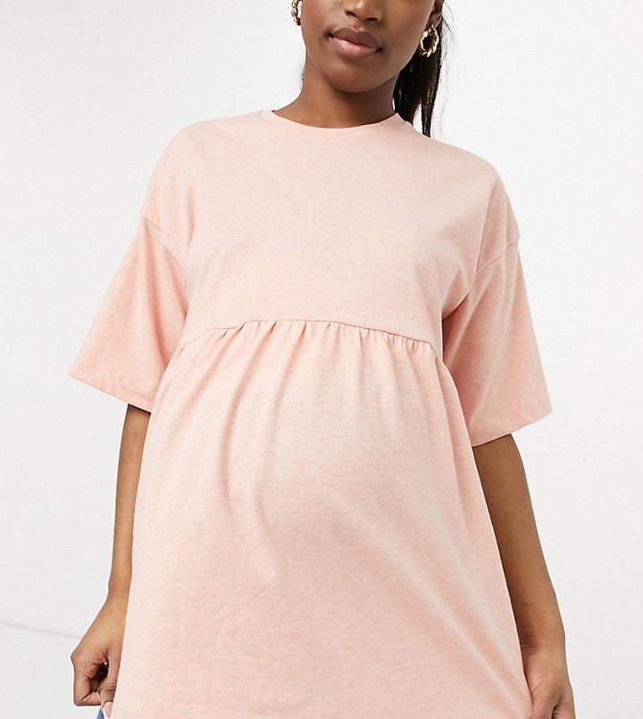 Asos Design Maternity Smock Top In Washed Coral-green