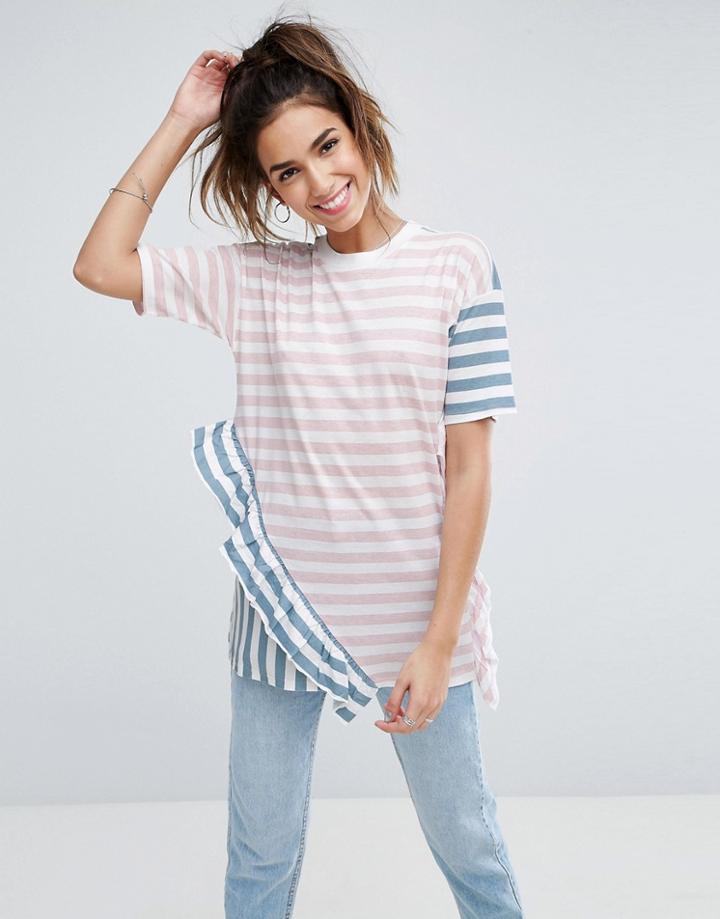 Asos T-shirt In Cutabout Color Block Stripe - Multi