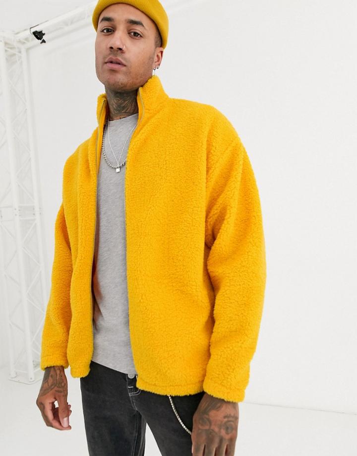 Asos Design Oversized Track Top In Yellow Borg