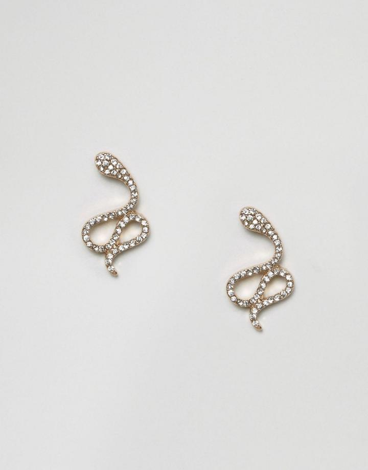 Asos Crystal Snake Stud Earrings - Gold