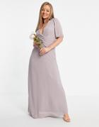 Tfnc Bridesmaid Wrap Front Maxi Dress In Light Gray-grey