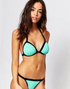 New Look Contrast Push Up Bikini Top - Blue