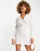 Asos Design Shirred Gathered Beach Mini Dress In Ivory-white