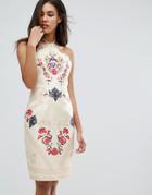 Comino Couture Halter Neck Printed Midi Dress - Cream