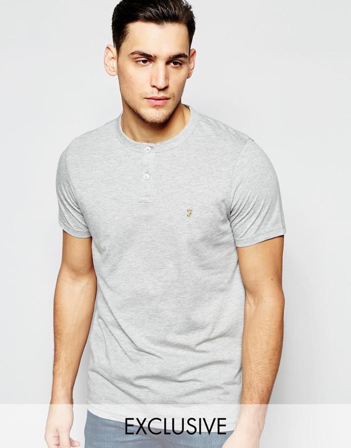 Farah T-shirt With Henley Neck Slim Fit Exclusive - Rain Heath
