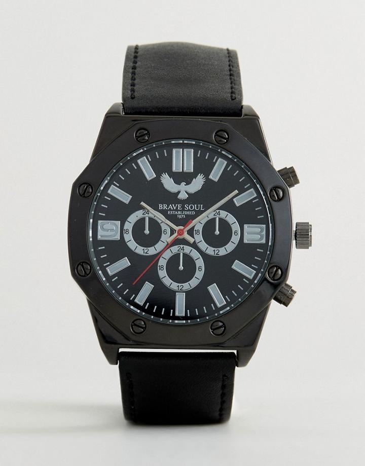 Brave Soul Hexagonal Watch With Dials - Black