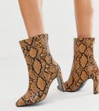 Asos Design Wide Fit Eleanor High Ankle Boots In Snake-multi