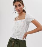 Miss Selfridge Broderie Square Neck Top In White