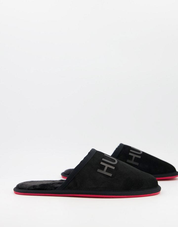 Hugo Large Logo Suede Mule Slippers In Black
