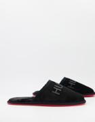 Hugo Large Logo Suede Mule Slippers In Black