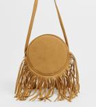 My Accessories London Camel Suede Round Shoulder Bag With Long Fringing - Beige