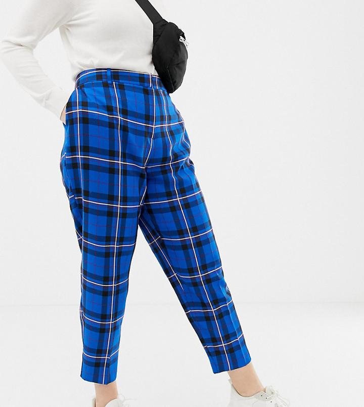 Asos Design Curve Ultimate Blue Check Ankle Grazer Pants - Multi