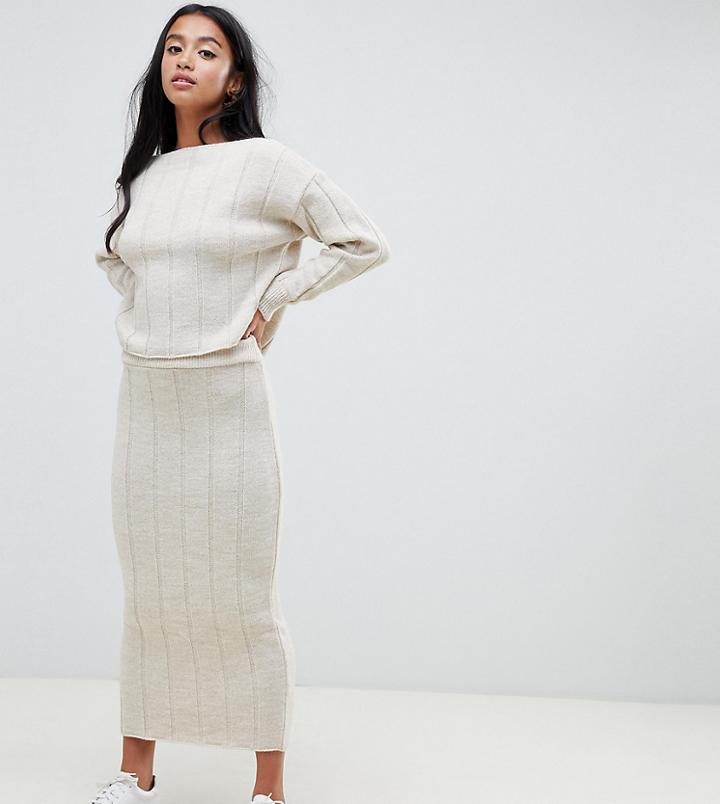 Asos Design Petite Two-piece Midi Skirt In Wide Rib - Beige