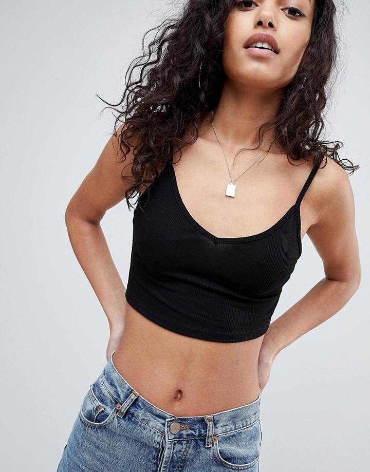 Asos Crop Cami In Rib With V-front And Back - Black