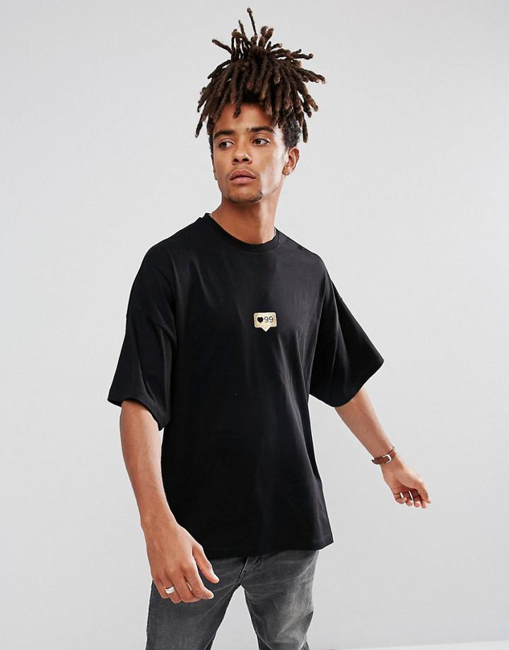 Asos Oversized T-shirt With 99 Likes Foil Print - Black