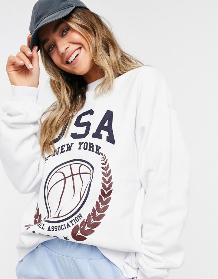 Asos Design Oversized Sweatshirt With Usa Baseball Print In White