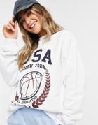 Asos Design Oversized Sweatshirt With Usa Baseball Print In White