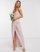 Tfnc Bridesmaid One Shoulder Wrap Front Maxi Dress In Pink
