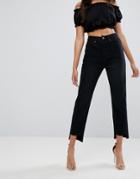 Boohoo High Waisted Mom Jeans With Step Hem - Black