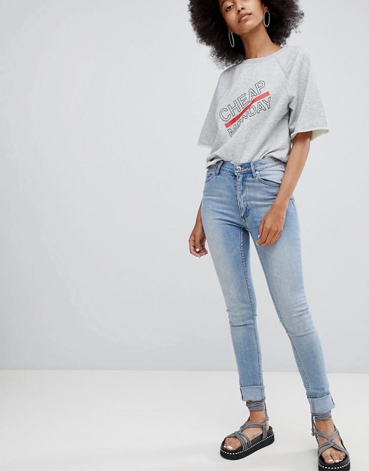 Cheap Monday Second Skin Mid Rise Skinny Jeans - Blue
