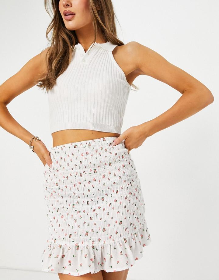 Asos Design Shirred Mini Skirt In Crinkle In Floral Print-multi