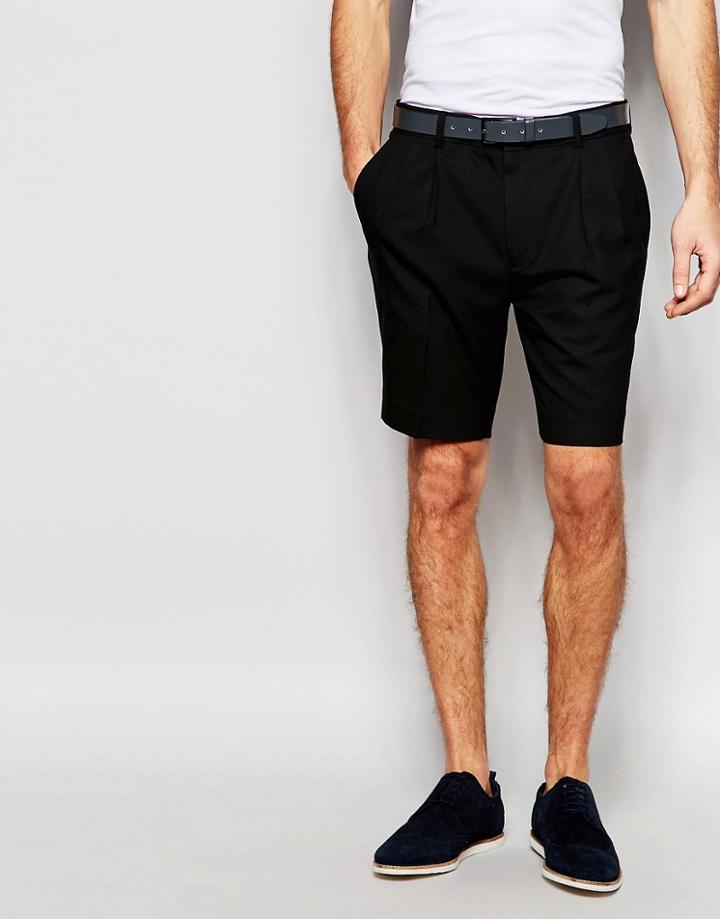 Asos Skinny Shorts With Pleats - Black
