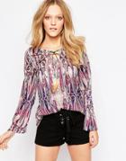 Qed London Festival Top With Feather Tie - Purple