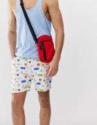 Asos Design Denim Short Shorts In Retro Print-white